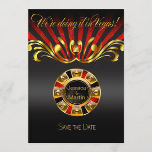 Art Nouveau Vegas Save the Date   Goud rood Kaart