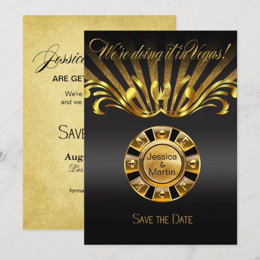 Art Nouveau Vegas Save the Date | Goud zwart (Voorkant / Achterkant)