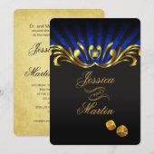 Art Nouveau Vegas Wedding | goudblauw Kaart (Voorkant / Achterkant)