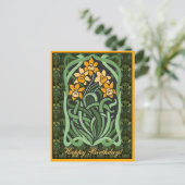 Art Nouveau Verjaardag Daffodils (gepersonaliseerd Briefkaart (Staand voorkant)