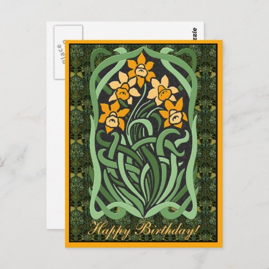 Art Nouveau Verjaardag Daffodils (gepersonaliseerd Briefkaart (Voorkant / Achterkant)