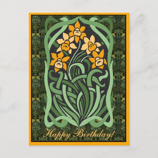 Art Nouveau Verjaardag Daffodils (gepersonaliseerd Briefkaart (Voorkant)