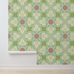 Art Nouveau Victoriaans  bladbloemmotief Behang<br><div class="desc">Voeg wat antiek schoonheid toe aan je wanden met dit  verfraaide motief geïnspireerd door Art Nouveau. In  tinten groen,  crème en roze bevat dit prachtige behangontwerp verweven,  gestileerde bladeren en bloemen.</div>