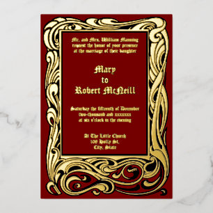 Art Nouveau Victoriaans Era 1901 Foliage Wedding Folie Uitnodiging