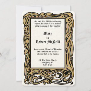 Art Nouveau Victoriaans Era 1901 Foliage Wedding Kaart