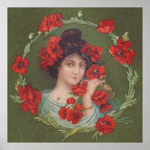 Art Nouveau Victoriaans Poppy Gibson Girl Archival Poster