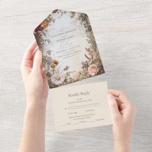 Art Nouveau Victoriaans Royal Floral Wedding All In One Uitnodiging (Afscheurbaar)