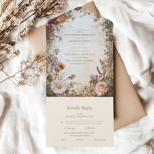 Art Nouveau Victoriaans Royal Floral Wedding All In One Uitnodiging