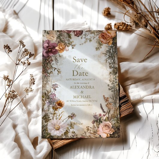 Art Nouveau Victoriaans Royal Floral Wedding Save The Date