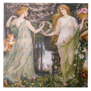  Art Nouveau Vier Seizoenen van Walter Crane Tegeltje