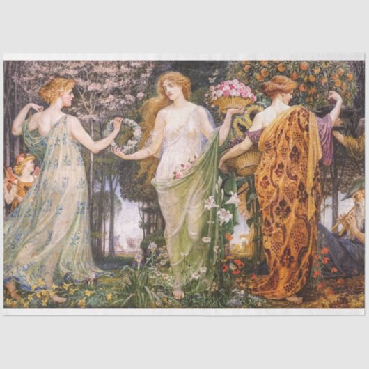 Art Nouveau Vier Seizoenen van Walter Crane Tissuepapier (Voorkant)