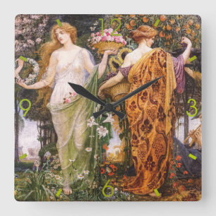 Art Nouveau Vier Seizoenen van Walter Crane Vierkante Klok