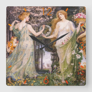  Art Nouveau Vier Seizoenen van Walter Crane Vierkante Klok