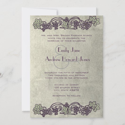 Art Nouveau  Vineyard Wedding Invites Kaart (Voorkant)