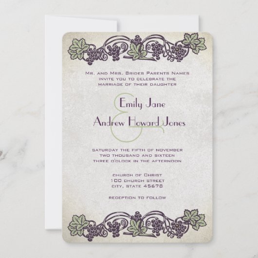 Art Nouveau  Vineyard Wedding Invites Kaart (Voorkant)