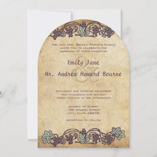 Art Nouveau  Vineyard Wedding Kaart (Voorkant)