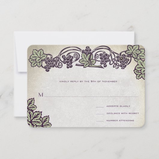 Art Nouveau Vineyard Wedding RSVP Kaartje (Voorkant)