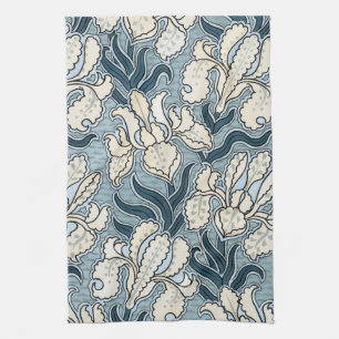 Art Nouveau vintage, blauwe tuin iris bloemen Theedoek