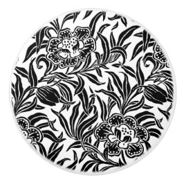 Art Nouveau Vintage Bloemige Botanische Zwart & Wi Keramische Knop