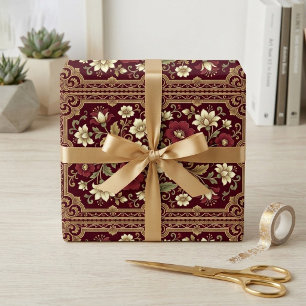 Art Nouveau Vintage Bourgondië Ivoor Bloemrijke Kr Cadeaupapier