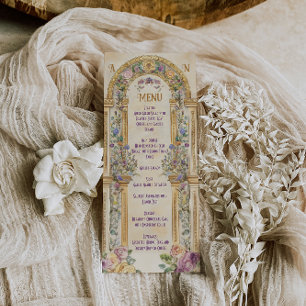 Art Nouveau Vintage Bruiloft met Bloemen Menu