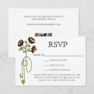 Art Nouveau Vintage Bruine Beige Bloemen QR Code RSVP Kaartje