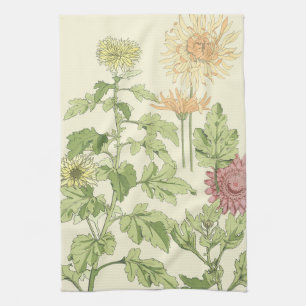 Art Nouveau vintage, chrysanten in een tuin Theedoek