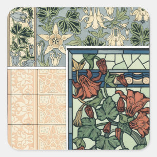 Art Nouveau Vintage, Columbine Aquilegia Bloemen Vierkante Sticker