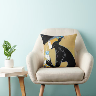 Art Nouveau vintage, dame die Marco Polo-thee drin Kussen