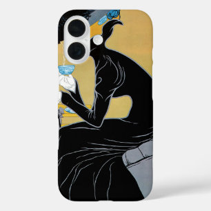 Art Nouveau vintage, dame drinkt Marco Polo thee iPhone 16 Hoesje