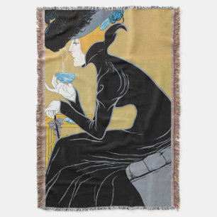 Art Nouveau vintage, dame drinkt Marco Polo thee Deken