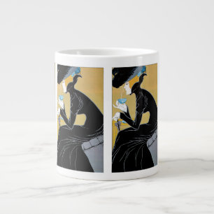 Art Nouveau vintage, dame drinkt Marco Polo thee Grote Koffiekop