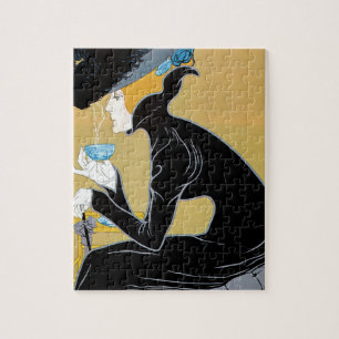 Art Nouveau vintage, dame drinkt Marco Polo thee Legpuzzel