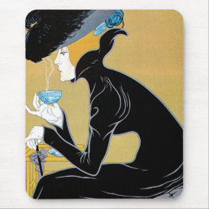 Art Nouveau vintage, dame drinkt Marco Polo thee Muismat