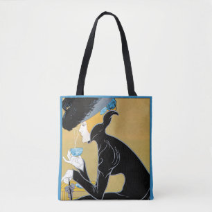 Art Nouveau vintage, dame drinkt Marco Polo thee Tote Bag