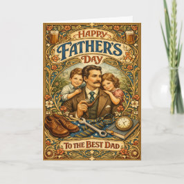 Art Nouveau Vintage Family Fathers Day Feestdagen Kaart