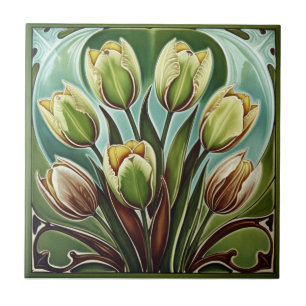 Art Nouveau vintage gele tulpen bloemmotief Tegeltje