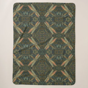 Art nouveau vintage groene gouden Libel Sherpa Deken