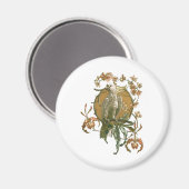 Art Nouveau vintage, kaketoe vogel, orchidee bloem Magneet (Voorkant / Achterkant)