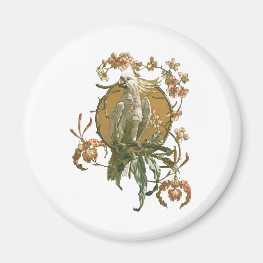 Art Nouveau vintage, kaketoe vogel, orchidee bloem Magneet (Voorkant)