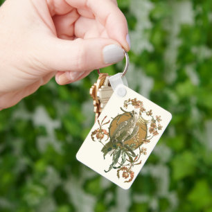 Art Nouveau Vintage, Kaketoe Vogel, Orchidee Bloem Sleutelhanger