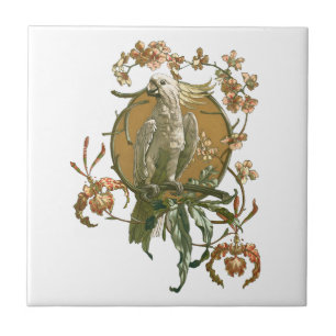 Art Nouveau vintage, kaketoe vogel, orchidee bloem Tegeltje