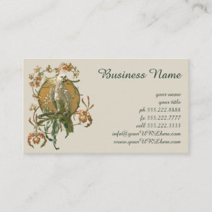 Art Nouveau vintage, kaketoe vogel, orchidee bloem Visitekaartje