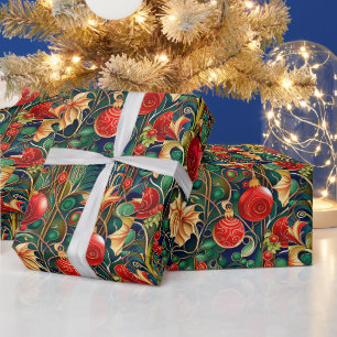 Art Nouveau Vintage Kerst Florale Juweeltoon Cadeaupapier