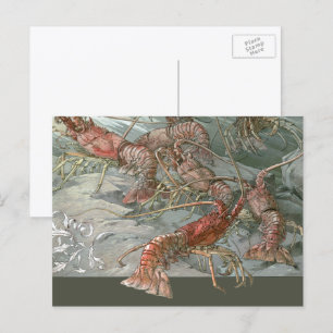 Art Nouveau vintage, kreeften in de oceaan Briefkaart
