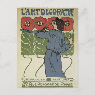Art Nouveau vintage, kunstenaar schildert klaproze Briefkaart