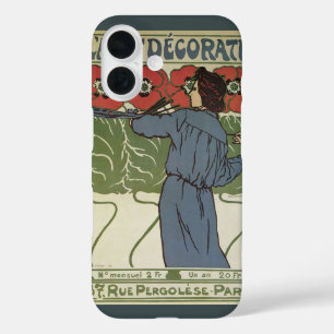Art Nouveau vintage, kunstenaar schildert klaproze iPhone 16 Hoesje