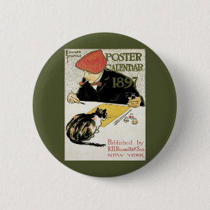 Art Nouveau vintage, kunstschilder met huisdier ka Ronde Button 5,7 Cm