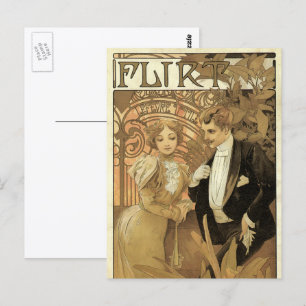 Art Nouveau vintage liefdesromantiek, flirten door Briefkaart