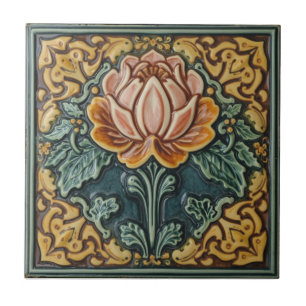 Art Nouveau vintage majolica bloem ambachtslieden Tegeltje